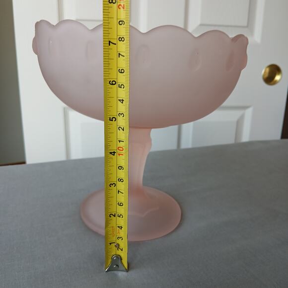 Vintage Indiana Glass Pink Frosted Pedestal Compote Bowl 7.5" MCM 50s barbiecore - Picture 6 of 9